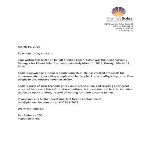 Letter of Recomendation Solar 1-19-16-2 | PDF