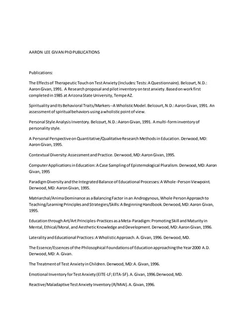 AARON  LEE GIVAN PhD PUBLICATIONS