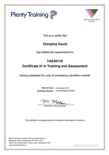 Cert IV - Training \u0026 Assessment | PDF