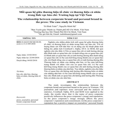 Mối quan hệ giữa thương hiệu tổ chức và thương hiệu cá nhân trong lĩnh vực báo chí: Trường hợp tại Việt Nam