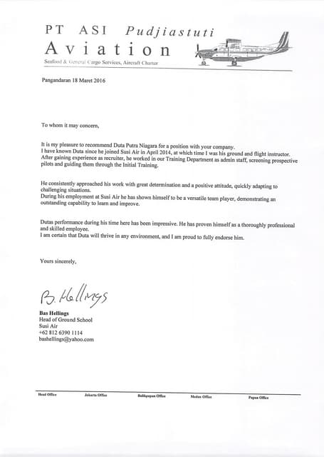Recommendation Letter Susi Air - Size Reduced | PDF