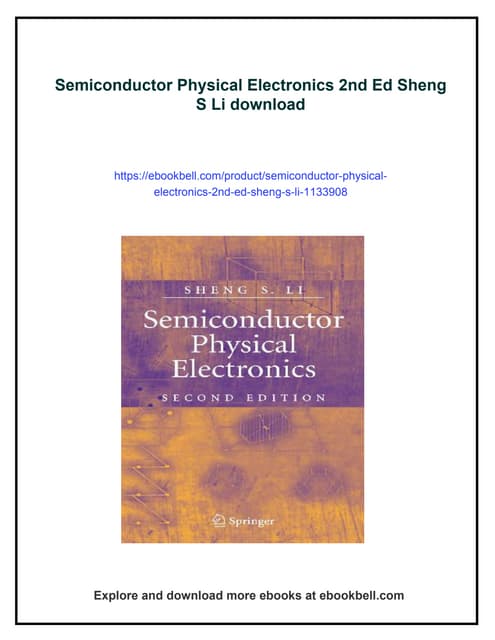Semiconductor Physical Electronics 2nd Ed Sheng S Li | PDF
