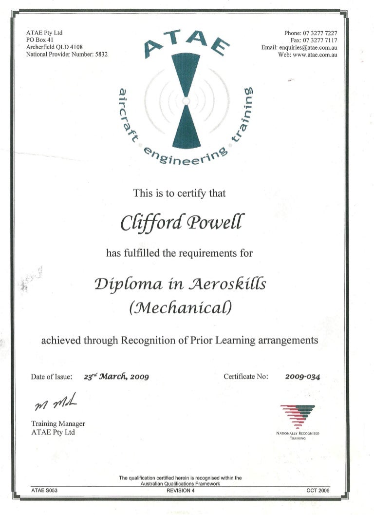 ATE Diploma in Aeroskills Mech