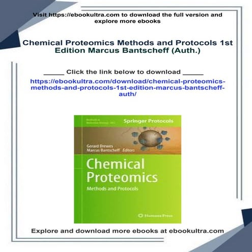 Chemical Proteomics Methods and Protocols 1st Edition Marcus Bantscheff (Auth.)