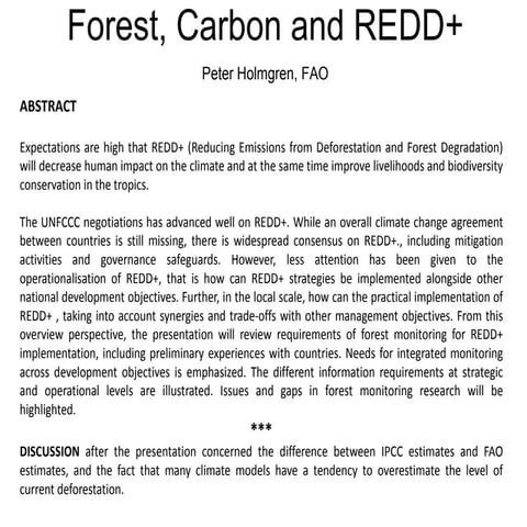 Forest, Carbon and REDD