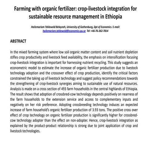 Farming with Organic Fertiliser: Crop-Livestock Integration for Sustainable R...