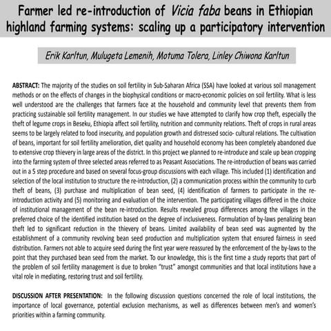 Farmer-led Reintroduction of Vicia faba Beans in Ethiopian Highland Farming S...