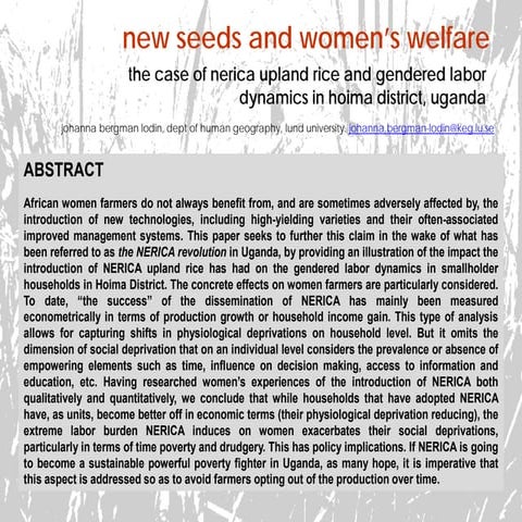 New Seeds and Women's Welfare - The Case of Nerica Upland Rice and Labour Dyn...