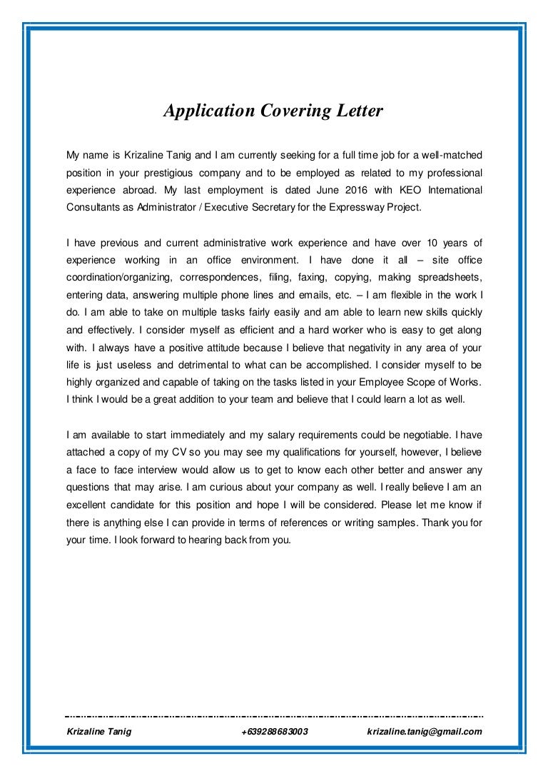 CV Application Letter 2016