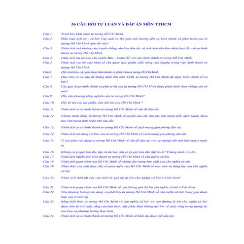 56 câu hỏi tự luận và đáp án môn Tư tưởng Hồ Chí Minh 
