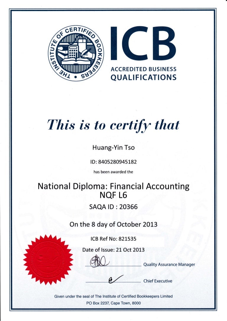 icb l6 certificate certificate of performance