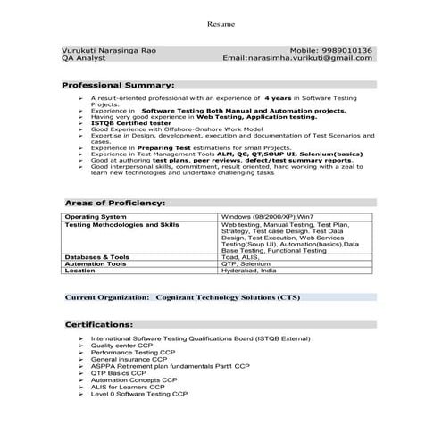 Resume_QA Analyst_Projects__VurukutiNarasingaRao