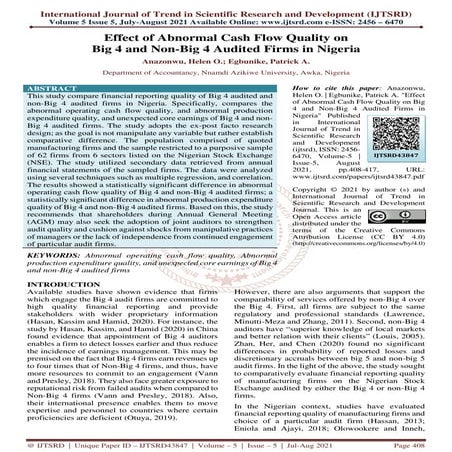 Effect of Abnormal Cash Flow Quality on Big 4 and Non Big 4 Audited Firms in ...