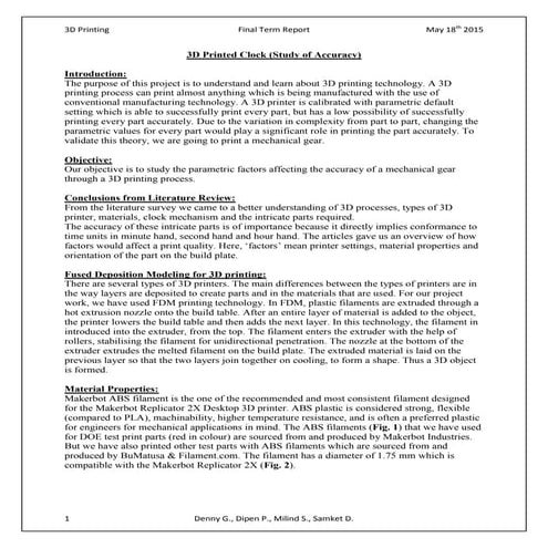 Study on Accuracy Parameters of parts for a 3D Printed Mechanical Clock