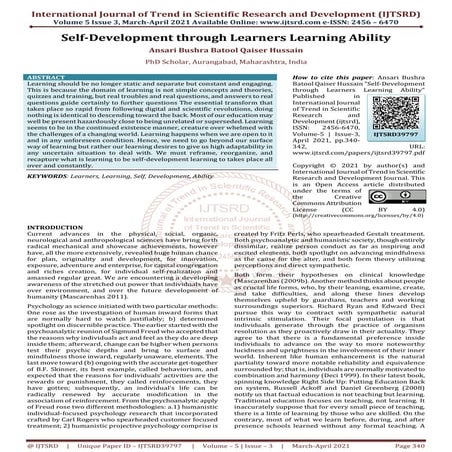 Self Development through Learners Learning Ability