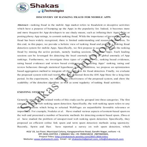 DISCOVERY OF RANKING FRAUD FOR MOBILE APPS