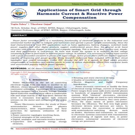 Applications of Smart Grid through Harmonic Current & Reactive Power Compensa...