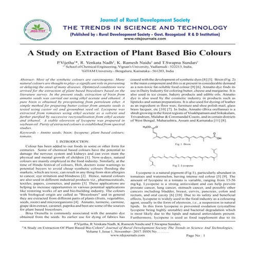 A Study on Extraction of Plant Based Bio Colours | PDF