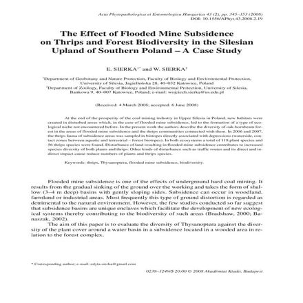 The effect of flooded mine subsidence on thrips and forest biodiversity in th...