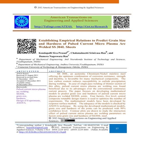 Establishing empirical relations to predict grain size and hardness of pulsed...