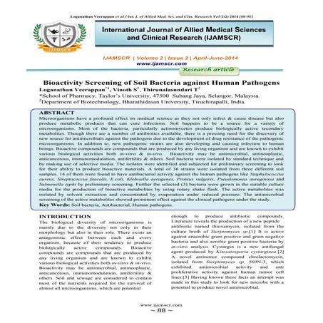 Bioactivity screening of Soil bacteria against human pathogens
