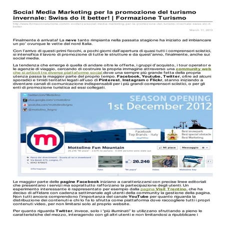 Social Media Marketing per la promozione del turismo invernale: Swiss do it b...