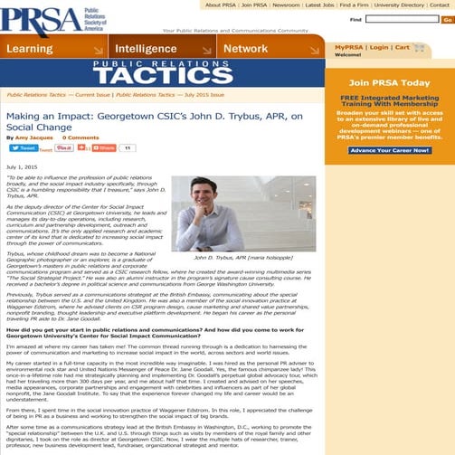 Making an Impact: Georgetown CSIC’s John D. Trybus, APR, on Social Change: PRSA