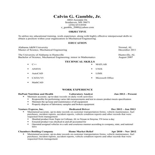 Charles Washington III Official Resume | DOC