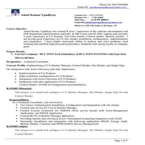 Amod_MCA_M.tech_EXPERT IN CA Security tool _total 9Years+_Exp (2) | DOC