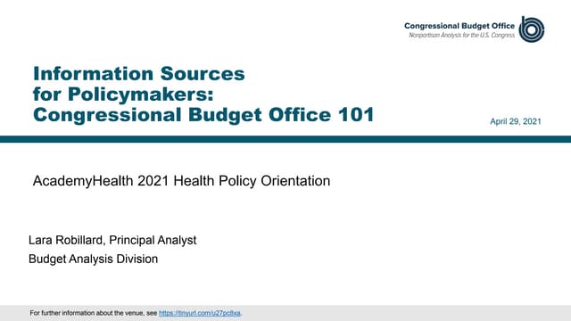 Information Sources for Policymakers: Congressional Budget Office 101