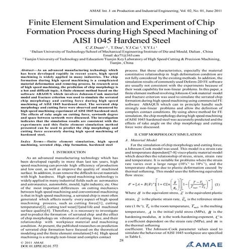 Finite Element Simulation and Experiment of Chip Formation Process during Hig...