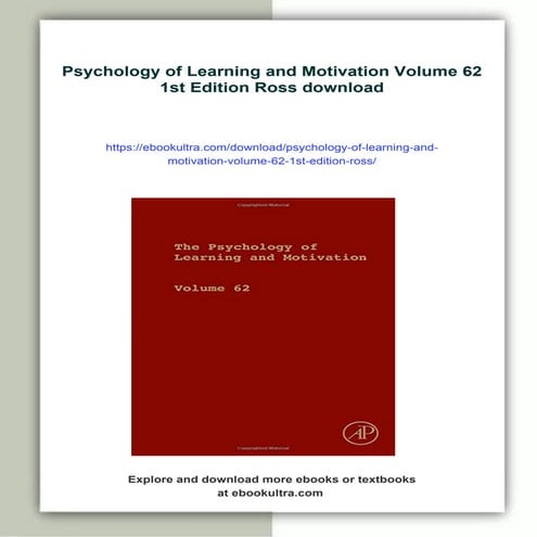 Psychology of Learning and Motivation Volume 62 1st Edition Ross