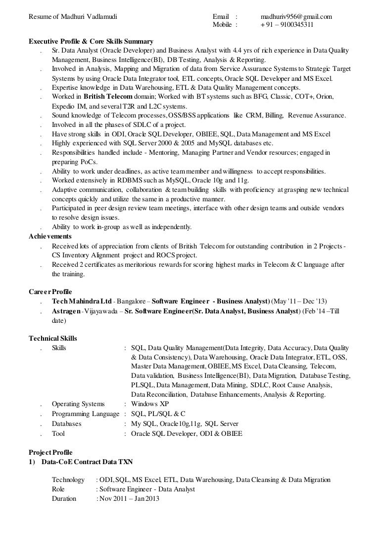 datastage sample resume