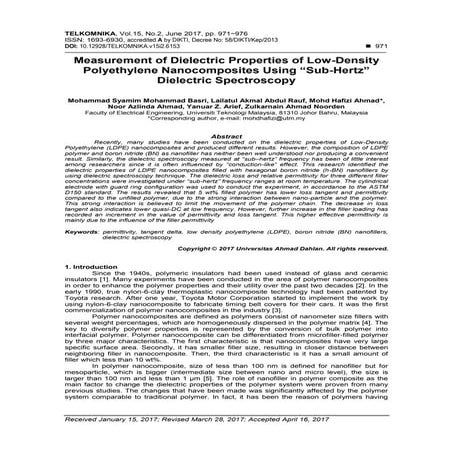 Measurement of Dielectric Properties of Low-Density Polyethylene Nanocomposit...