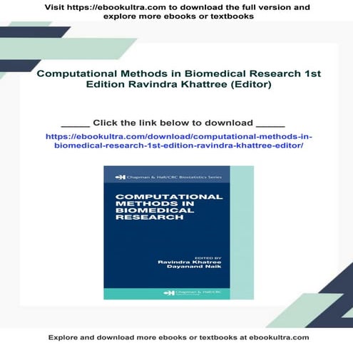 Computational Methods in Biomedical Research 1st Edition Ravindra Khattree (E...