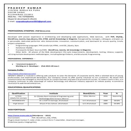 Pradeep Kumar Resum CS Branch