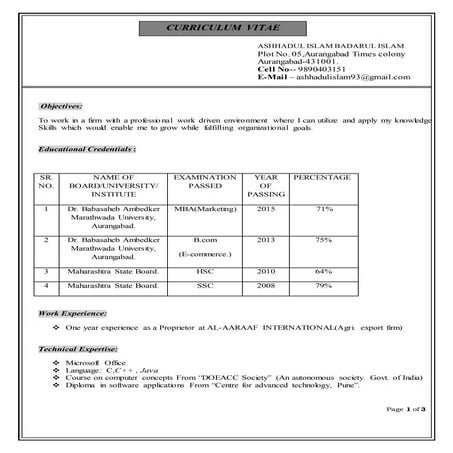 CV Ashhad ul Islam Update