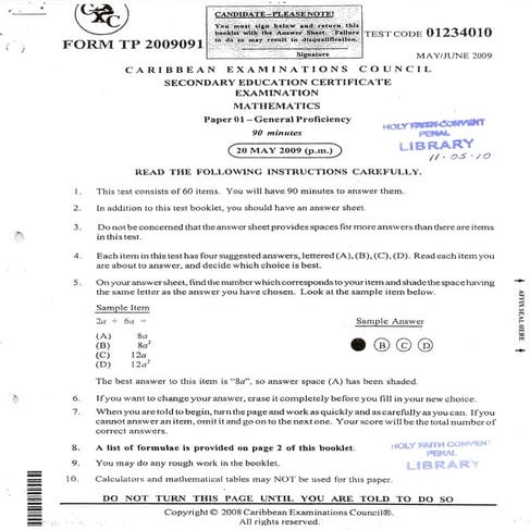 CXC -maths-2009-p1