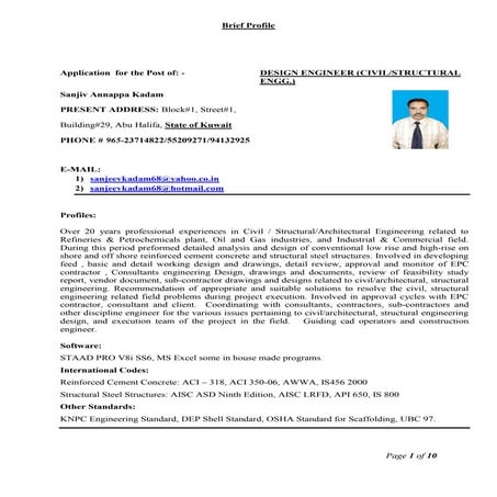 Brief Profile Sanjeev Kadam - 2016 | PDF