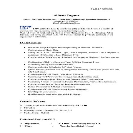 Abhishek Sengupta SAP SD Resume