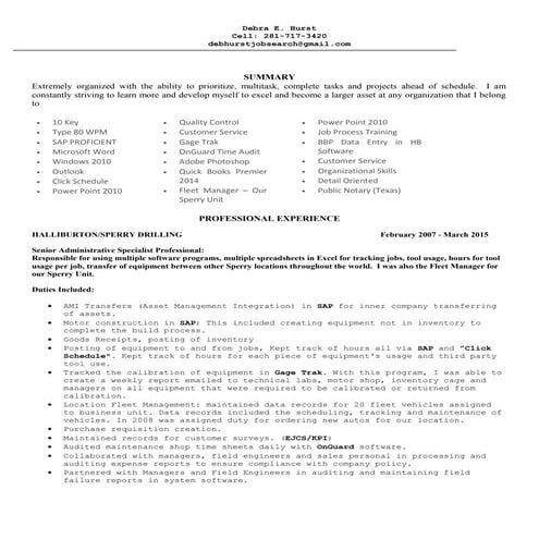 DEBRA HURST RESUME 7.10.15