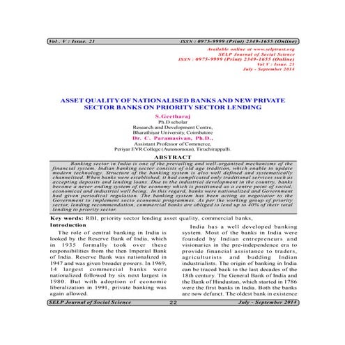 Asset quality of nationalized banks and new private sector banks on priority ...