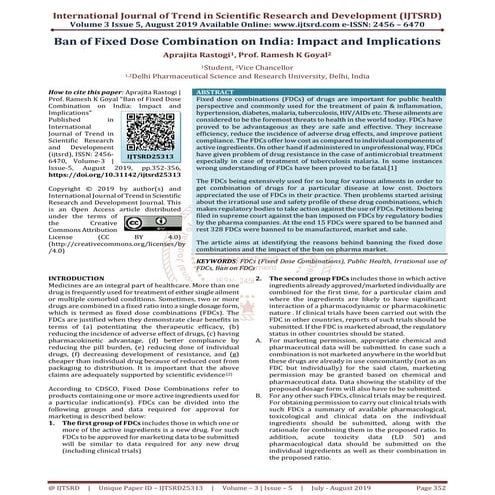 Ban of Fixed Dose Combination on India Impact and Implications