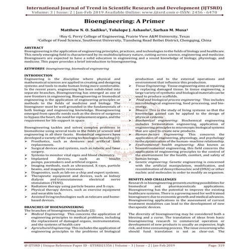 Bioengineering A Primer