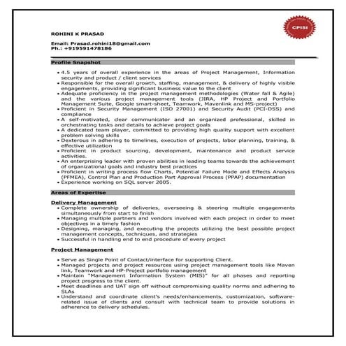 Rohini K Prasad Resume PMI