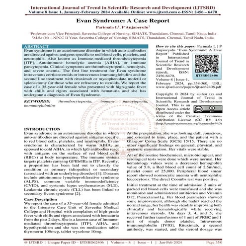 Evan Syndrome A Case Report by Parimala L | P Anjaneyulu | PDF
