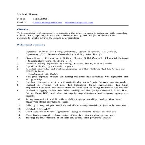 Sindhuri 4 plus Testing Resume