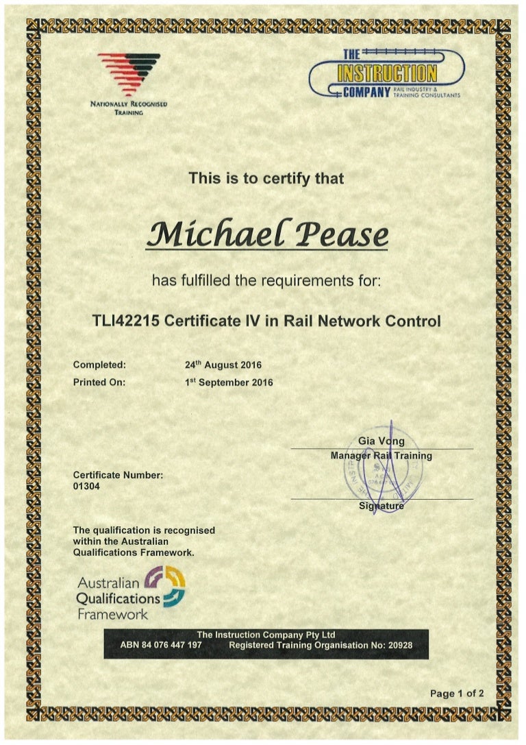 Updated Cert IV Rail Network