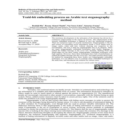 Traid-bit embedding process on Arabic text steganography method