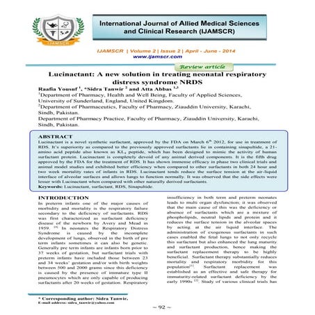 Lucinactant: A new solution in treating neonatal respiratory distress syndrom...